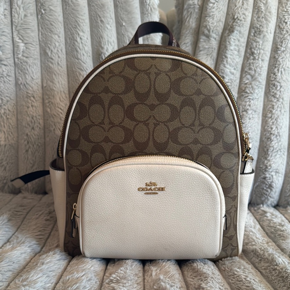 Coach Brown and Cream Signature Backpack